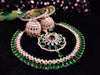 N0507_Elegant designer rose gold american diamond embellished necklace set with a touch of  green colour