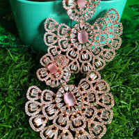 E0866_Ravishing designer American diamond embellished grand danglers with delicate stone work.