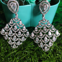 E0865_Elegant style American diamond embellished diamond shaped danglers with delicate stone work.