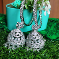 E0864_Ravishing Hoop style American diamond embellished Jumkas with delicate stone work.