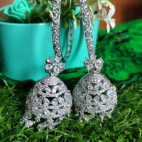 E0864_Ravishing Hoop style American diamond embellished Jumkas with delicate stone work.