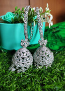 E0864_Ravishing Hoop style American diamond embellished Jumkas with delicate stone work.