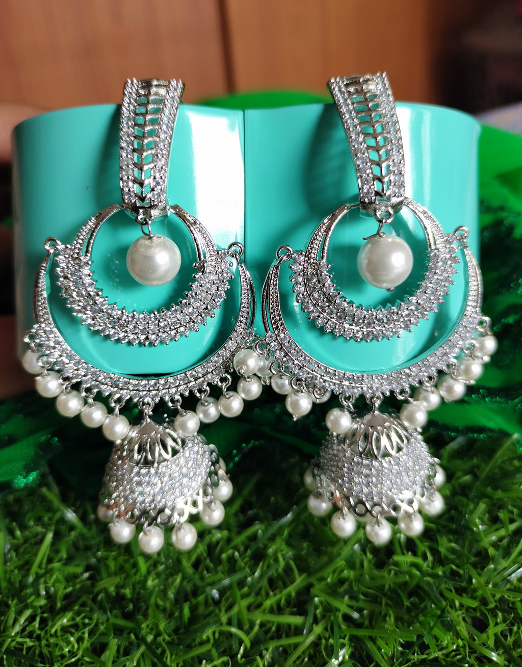 E0867_Ravishing designer American diamond embellished grand danglers with a drop of jumka.