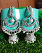 E0867_Ravishing designer American diamond embellished grand danglers with a drop of jumka.