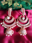 E0867_Ravishing designer American diamond embellished grand danglers with a drop of jumka.