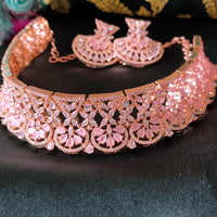 N0525_Ravishing designer necklace embellished with american diamond stones with a touch of pink stones.