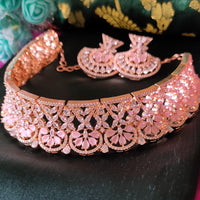 N0525_Ravishing designer necklace embellished with american diamond stones with a touch of pink stones.