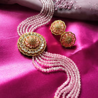 N0526_Classic designer crystal Grand circular shaped pendant choker necklace set studded  with  American diamond stones.