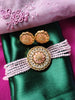 N0526_Classic designer crystal Grand circular shaped pendant choker necklace set studded  with  American diamond stones.