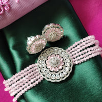 N0527_Classic designer crystal Grand circular shaped pendant choker necklace set studded  with  American diamond stones.