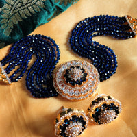 N0530_Classic designer crystal Grand circular shaped pendant choker necklace set studded  with  American diamond stones.