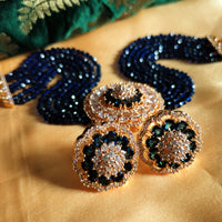 N0530_Classic designer crystal Grand circular shaped pendant choker necklace set studded  with  American diamond stones.