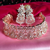 N0531_Ravishing designer necklace embellished with american diamond stones with a touch of pink stones.