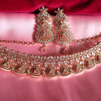 N0531_Ravishing designer necklace embellished with american diamond stones with a touch of pink stones.