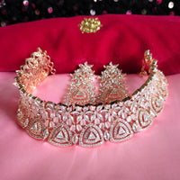 N0531_Ravishing designer necklace embellished with american diamond stones with a touch of pink stones.