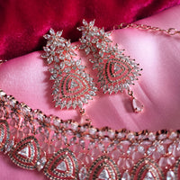 N0531_Ravishing designer necklace embellished with american diamond stones with a touch of pink stones.