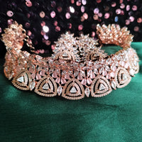 N0531_Ravishing designer necklace embellished with american diamond stones with a touch of pink stones.