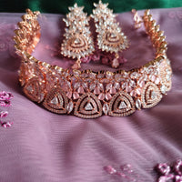 N0531_Ravishing designer necklace embellished with american diamond stones with a touch of pink stones.