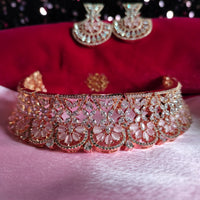 N0525_Ravishing designer necklace embellished with american diamond stones with a touch of pink stones.