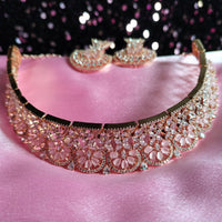 N0525_Ravishing designer necklace embellished with american diamond stones with a touch of pink stones.