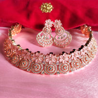 N0532_Lovely designer necklace embellished with american diamond stones with a touch of pink stones.