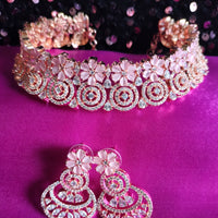 N0532_Lovely designer necklace embellished with american diamond stones with a touch of pink stones.