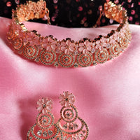 N0532_Lovely designer necklace embellished with american diamond stones with a touch of pink stones.