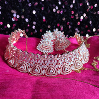 N0533_Lovely designer rose gold choker necklace embellished with american diamond stones with delicate work.