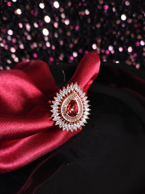 R048_Lovely tear drop design American Diamond studded statement ring with delicate stone work.