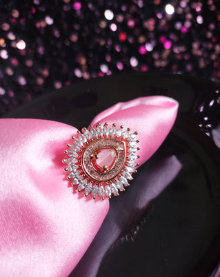 R051_Lovely tear drop design American Diamond studded statement ring with a touch of pink stone.