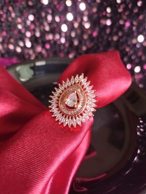 R053_Lovely tear drop design American Diamond studded statement ring.