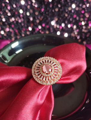 R054_Elegant designer American Diamond studded statement ring with delicate stone work.