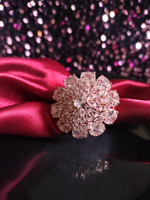 R052_Elegant designer American Diamond studded statement ring with delicate stone work.