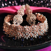 N0535_Lovely designer necklace embellished with american diamond stones with a touch of navy blue stones.
