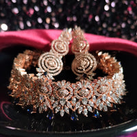 N0535_Lovely designer necklace embellished with american diamond stones with a touch of navy blue stones.