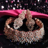 N0535_Lovely designer necklace embellished with american diamond stones with a touch of navy blue stones.