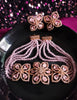 N0498_Classy pink crystal flower design choker necklace set studded  with  American diamond stones.