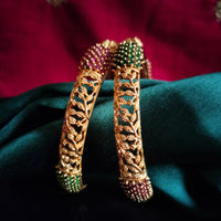B0318_Classic Style Gold plated bangles studded with pink & green ruby stones.