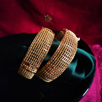 B0189_S_Gorgeous Gold plated screw type adjustable bangles with delicate craft work.