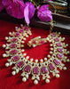 N0517_Lovely traditional style American Diamond necklace set with delicate stone work  with a touch of  red ruby stones along with pearl drops.