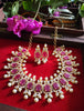 N0517_Lovely traditional style American Diamond necklace set with delicate stone work  with a touch of  red ruby stones along with pearl drops.