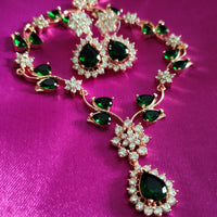 N0537_Elegant sleek design choker necklace embellished with american diamond stones with a touch of green stones.