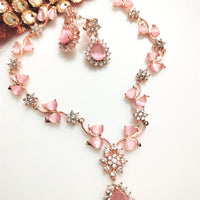 N0548_Elegant sleek design choker necklace embellished with american diamond stones with a touch of pink stones.