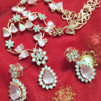 N0548_Elegant sleek design choker necklace embellished with american diamond stones with a touch of pink stones.
