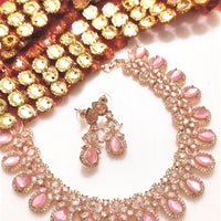 N0544_Lovely rose gold choker necklace embellished with american diamond stones with a touch of pink stones.