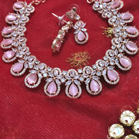 N0544_Lovely rose gold choker necklace embellished with american diamond stones with a touch of pink stones.