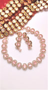 N0545_Lovely choker necklace embellished with american diamond stones with a touch of pink stones.