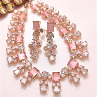 N0540_Elegant square design choker necklace embellished with american diamond stones with a touch of pink stones.
