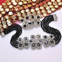 N0529_Classic designer crystal with floral design pendant choker necklace set studded  with  American diamond stones.
