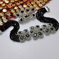 N0529_Classic designer crystal with floral design pendant choker necklace set studded  with  American diamond stones.